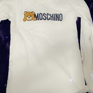 Moschino Kids White Long Sleeve Tee with Bear Graphic